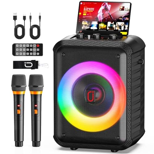 Image of JYX Karaoke Machine with 2 Wireless Microphones, Portable Bluetooth Speaker with PA System for Adults, Disco LED Light, Supports USB/SD Card/TWS/AUX/Echo Adjustment/REC for Party, Birthday, Home