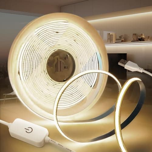 Image of KSIBNW 5V USB COB LED Strip Lights, 1M/3.28ft Dimmable Led Light Strip Natural White 4000K LED Tape Lights Flexible CRI90+ TV Backlight with 1M USB Powered for Bedroom Cabinet Kitchen Decoration