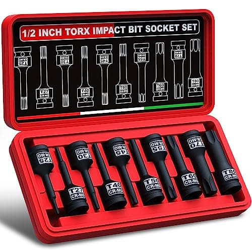 Image of KIRXST 1/2 Inch Impact Torx Bit Socket Set，T25-T80 Star Bit Socket Set 10 Piece for Mechanical Repair