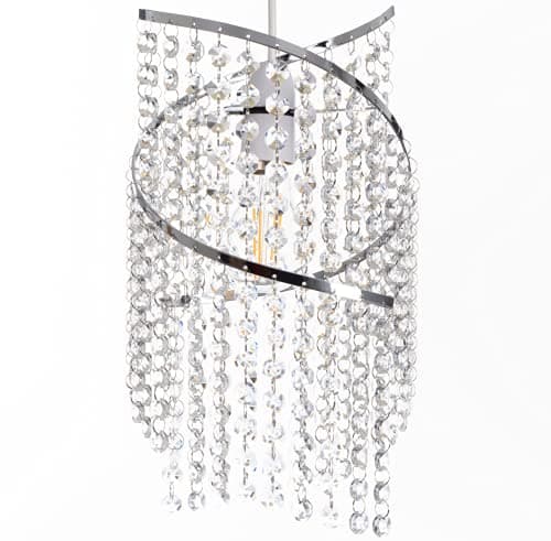 Image of Klass Home K9 Crystal Spiral Droplet Light Shade | Pendant, Lamp Shade | Ceiling Light Shade Chandeliers | Chrome Finish Light for Living Room | Bedroom | Kitchen