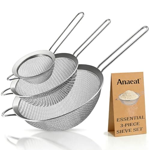 Image of Anaeat Fine Mesh Strainers - Stainless Steel Colander Sieve Sifters, with Durable Mesh and Sturdy Handle, Excellent for Sifting Dry Ingredients, Flour, Pastas, Rice, Tea (8cm+14cm+20cm)