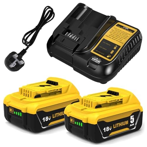 Image of Goodexo 2X DCB184 for dewalt Battery 18V 5.0Ah DCB184 + for dewalt charger 18V 3A Compatible for DCB201 DCB200 DCB204 with LED Indicator