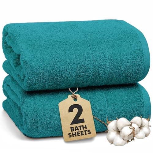 Image of Novo Home Bath Sheets - Extra Large Bathroom Sheet Set – Pack of 2 Jumbo Towels Teal (90x180cm) – 100% Cotton Soft Quick Dry Large Bath Towels for Adults Hotel Spa Bathroom Use