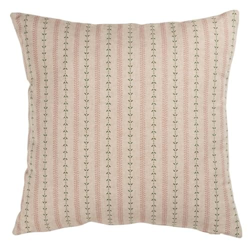 Image of Linen Loft Cotswold Countryside Stripe Cushion Cover. Cottagecore Rose Pink and Sage Green Floral Botanical Stripe Design. 17x17 Square Cover Only.