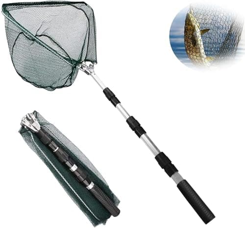 Image of Telescopic Folding Fishing Landing Net, Xndryan 130CM Extensible Fishing Net for Bird Fish Catch Release Landing Nets for Fishing Carp Trout Landing Net Fish Nets for Ponds