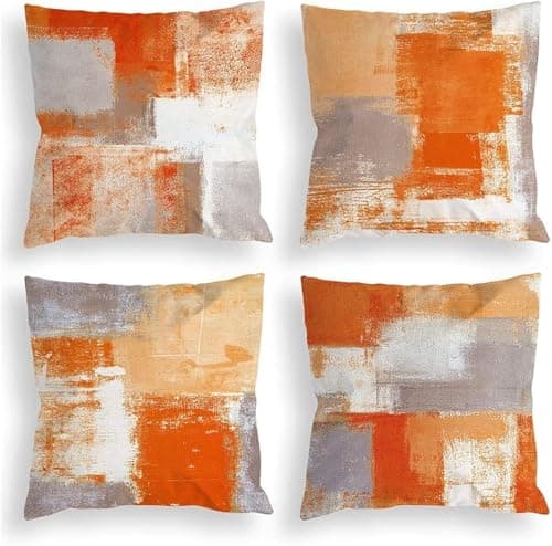 Image of TIDWIACE Set of 4 Modern Orange Cushion Covers 40cm x 40cm, Square Art Deco Throw Pillow Covers 16 x16, Decorative Throw Pillow Cases for Outdoor Garden Bench Living Room Sofa Farmhouse Decor