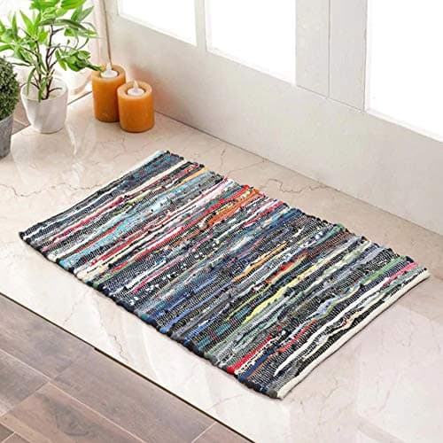Image of EHC 100% Recycled Handmade Multi-Coloured Chindi Floor Rug 60 x 90 cms