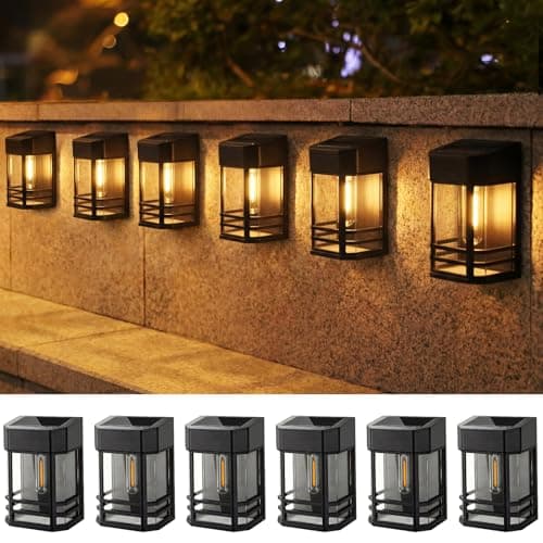 Image of nipify Solar Fence Lights Outdoor Garden, 6 Packs LED Retro Solar Wall Lights Outdoor Waterproof, Auto On/Off Fence Lights Solar Powered for Patio Decking Gate Yard Stair Decoration(Warm White)