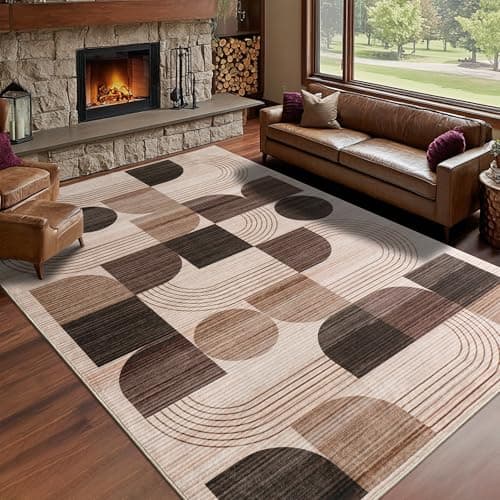 Image of Calinline Luxury Large Area Rugs for Living Room, Modern Geometric Abstract Bedroom Rugs, 80x150cm Chocolate Soft Short Pile Lounge Rug, Non Slip Washable Carpet for Dining, Hallway, Office