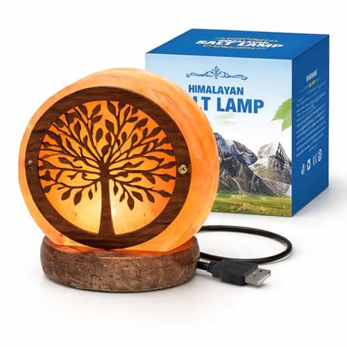Image of ME JO Himalayan Crystal Salt Lamp, USB Powered Salt Tree Night Light, 7 Colour Changing LED Mood Lamp, Mini Bedside Table Lamp for Bedroom, Desk & Home Decor, 900g (5×9×10cm)