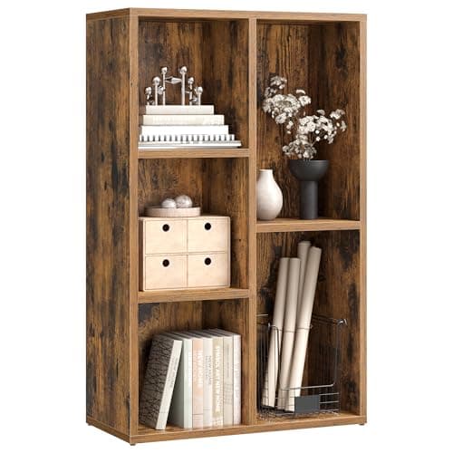 Image of VASAGLE Bookcase, Bookshelf, Storage Shelf with 5 Compartments, Standing Shelf, Cube Shelf, for Living Room, Home Office, Dinning Room, Rustic Brown LBC025X01