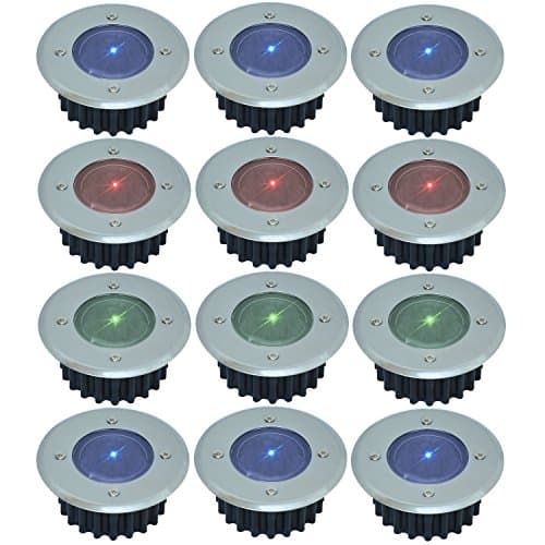 Image of Solalite 12 Pack Colour Changing Solar Decking Lights Outdoor Garden Stainless Steel Solar Powered Ground Disk Lights Lamp Bright White Deck Landscape Pathway Lighting