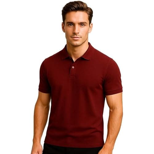 Image of Mens Classic Polo Shirt Premium Quality, Short Sleeve, Casual & Smart Collared T-Shirt for Office, Work, Golf & Everyday Wear Burgundy