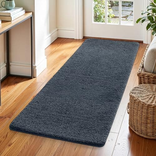Image of DEXI Runner Rugs for Hallway 60 x 180 cm, Non-slip Dirt Trapper Door Mat Indoor, Machine Washable, Super Absorbent Entrance Mats Soft Floor Carpet Rug, Blue-Black