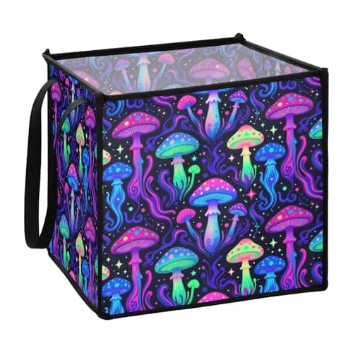 Image of decor gift collapsable Felt storage bins for house extra large Magic Mushrooms Colorful L