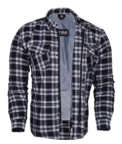 Image of Bikers Gear Australia Motorcycle Kevlar Aramid Lined Protective Flannel Shirt Stripe, Black and White with CE 1621-1 Removable Armour Size 4XL