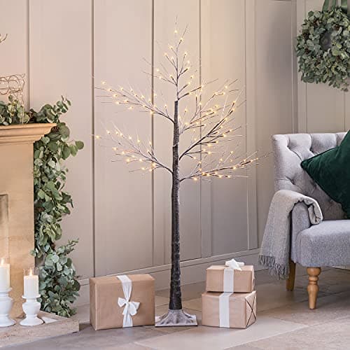 Image of Christow Snowy Twig Tree With Lights 5ft, Pre Lit Birch Christmas Tree, Light Up Warm White LED Decoration, Indoor Outdoor, Mains Operated (96 LED)