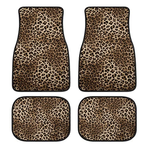 Image of Leopard Print Car Floor Mats Set of 4,Leopard Animal Skin Pattern Vehicle Front Rear Carpets Mat Decorative Car Floor Carpets Rugs Non-Slip Auto Car Accessories Universal Fit for Car SUV Truck Van