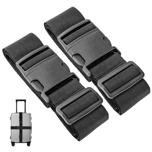 Image of [2 Packs] Luggage Straps, for Suitcases, Adjustable 180cm x 5cm with Quick Release Buckle, Heavy Duty Black Luggage Straps for Travel, Strong Nylon Luggage Safety Straps for Luggage, Handbags