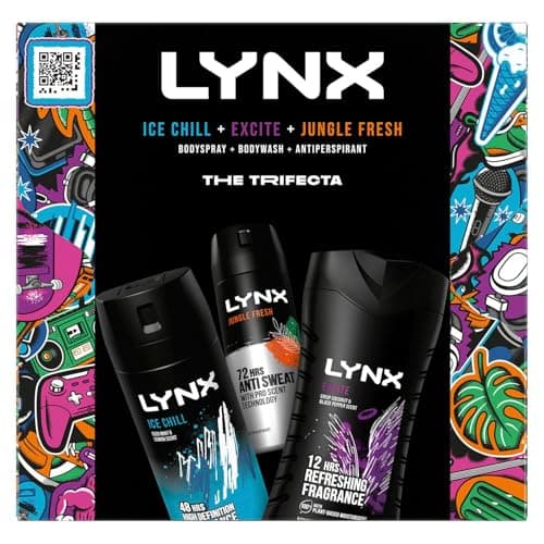 Image of Lynx Africa THE TRIFECTA Ice Chill Body Spray 150ml, Excite Body Wash 225ml and Jungle Fresh Anti Perspirant 150ml 3 Pieces Ready to Wrap Gift Set for Him