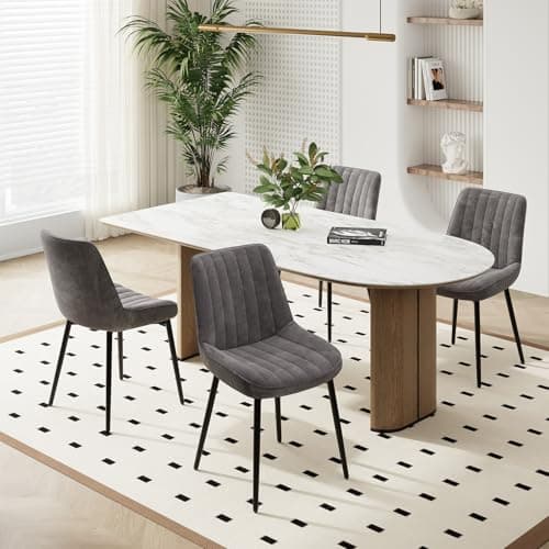 Image of COLAMY Velvet Dining Chairs Set of 4, Velvet Chairs for Dining Room with Metal Legs and Thick Seat Cushion, Upholstered Kitchen Chair with Anti-Slip Pads, Grey