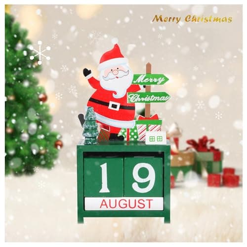 Image of Wooden Christmas Advent Calendar Wooden Xmas Countdown Calendar Blocks, Xmas Calendar Detachable Blocks Desk Calendar Santa Claus For Xmas Home Office Decor Kids Gift Red