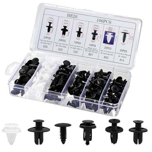 Image of 100Pcs Car Retainer Clips Kit - 6 Most Popular Sizes Auto Push Pin Rivets Assortment. Bumper Fender Door Trim Panel Plastic Fasteners for GM Toyota Honda Nissan (100Pcs)