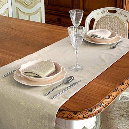 Image of BGEUROPE LUXURY CHRISTMAS STARS TABLE RUNNER - LARGE HEM - ANTI STAIN RESISTANT - PACK OF 2 UNITS - BEIGE