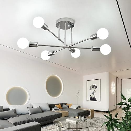 Image of Hudi Fyier Modern Chandelier Light Fixtures, 6 Lights Modern Semi Flush Mount Ceiling Light, Pendant Lighting for Living Room Bedroom Dining Room Kitchen Office