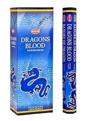Image of HEM Dragons Blood Incense Sticks - Pack of 6 (120 Sticks) with JRose Wooden Incense Holder | Powerful & Mystical Aroma