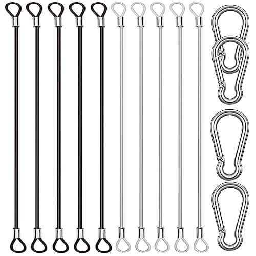 Image of CKANDAY 10 Pack 20 Inch(50cm) Safety Stainless Steel Tethers with 4 Pcs Spring Snap Hook Clips, Steel Wire Cable with Loops Vinyl Cover Coated Short Rope Lanyard Lock Safety Tether Chains, 2 Colors