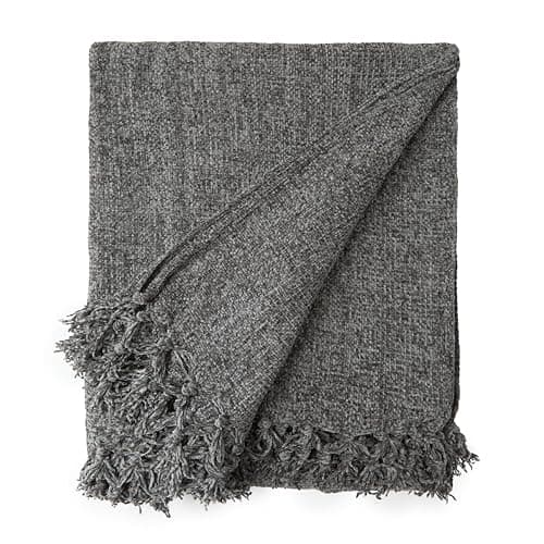 Image of Emma Barclay Throw Blanket For Sofas Bed Extra Large Soft Chenille Throws For Settees In Charcoal Throw Fleece Blankets - Darcy Collection 50" x 60" (127cm x 152cm) Charcoal