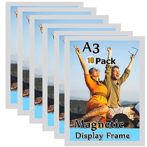 Image of Gocoffun A3 Magnetic Sign Holder, 10 Pack Self Adhesive Magnetic Display Frame, Magnetic Photo Frame for Home, School, Store, Notice,Pictrue Display Frame (Silver)