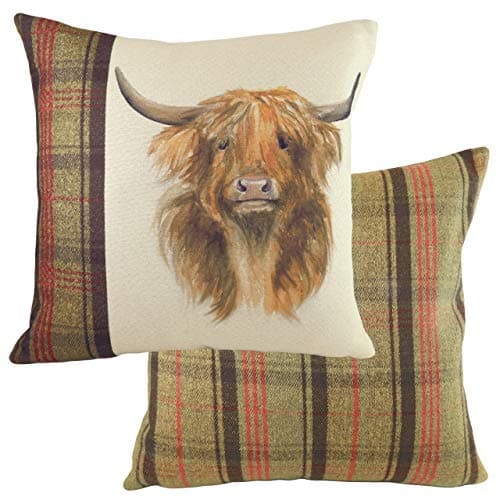 Image of Evans Lichfield Hunter Highland Cow Polyester Filled Cushion, Multi, 43 X 43cm