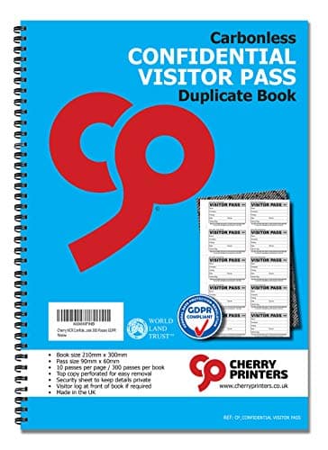 Image of Cherry NCR Confidential Visitor Pass 90mm x 60mm Duplicate Book 300 Passes GDPR
