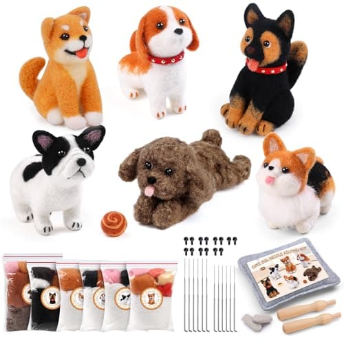 Image of Doxiru Needle Felting Kit, 6 Pcs Dog Animal Felted Beginner Kits, Needle Felting Tools with Instruction, Wool Pad, Finger Cots for DIY Wool Craft Decoration