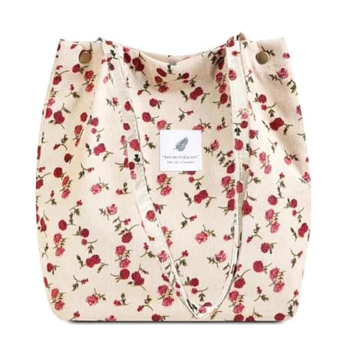 Image of CCAIPU Shoulder Bags for Women, Corduroy Shopping Bag, Shopping bag for women, fashionable, environmentally friendly shopping bags for fashionable shoppers (Roses)