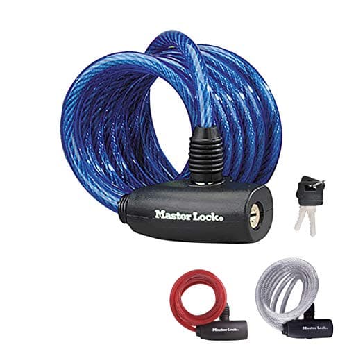Image of MASTER LOCK Bike Lock Cable [Key] [1.8 m Coiling Cable] [Outdoor] [Random Color] 8127EURPRO - Ideal for Bike, Electric Bike, Strollers, Lawnmowers and Other Outdoor Equipment