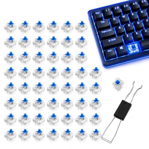 Image of 38PCS Blue Mechanical Keyboard Switches, 3 Pin Clicky Tactile Keyboard Switch Replacement with Keycap Puller, Compatible with Most MX-Style Mechanical Keyboards for Gaming Typing DIY Build