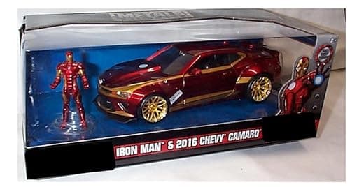 Image of Jada marvel AV'ENGER'S Chevy Camaro IR0N MAN 2016 car with Figure 1:24 scale diecast model