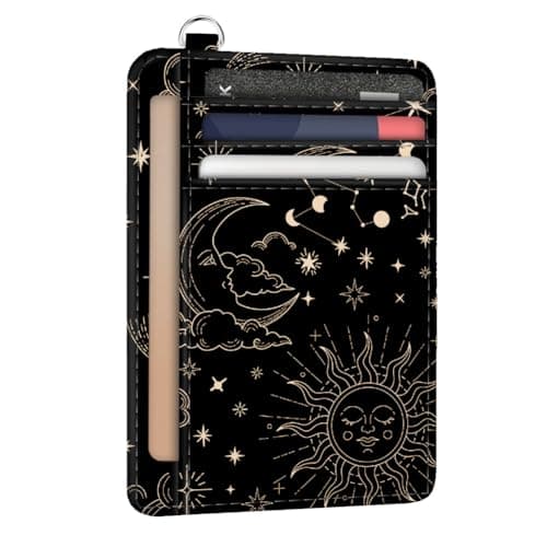Image of peacoblue Credit Card Holder for Women - Sun and Starry Sky PU Leather Slim Wallet with ID Window, 6 Card Slots, and Cash Pocket - Perfect for Travel and Gifts