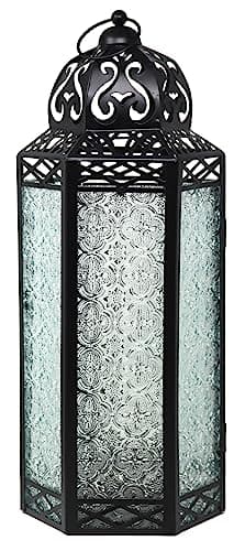 Image of Black Metal Decorative Moroccan Lantern Candle Holder Lamp for Indoor or Outdoor Home Decor, Extra Large, Clear