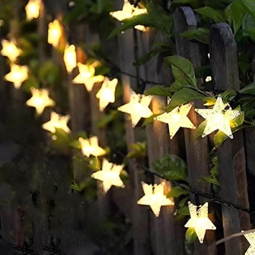 Image of FANSIR Solar String Lights Garden, 100 LED Star Fairy Lights Outdoor Solar Powered Led Star String Light Waterproof 8 Modes Decorative Light for Garden Patio Yard Home Wedding Party, Warm White