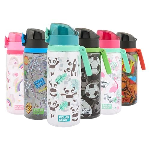 Image of Polar Gear Aqua Flip 650ml Kids Water Bottles with Straw & Soft Spout - BPA-Free Kids Water Bottle with Straw & Push Button Lock Cap - Leakproof Drinks Canteen for Boys and Girls with Carry Strap