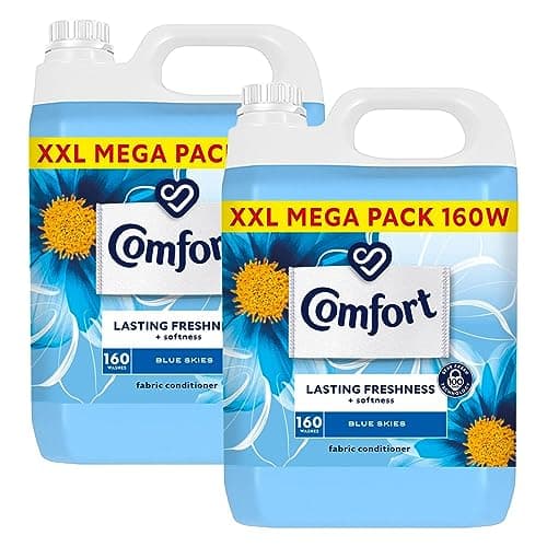 Image of Comfort Blue Skies Fabric Conditioner XXL Mega Pack Fabric Softener Washing Liquid, Lasting Freshness and Softness with Stay Fresh Technology for 100 Days, 2 Packs of 160 Washes 4.8L