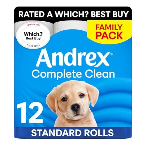 Image of Andrex Complete Clean Toilet Tissue 12 Rolls (Previously Andrex Classic Clean) Unbeatable Toilet Paper with Unique 3D Wave, FSC Certified