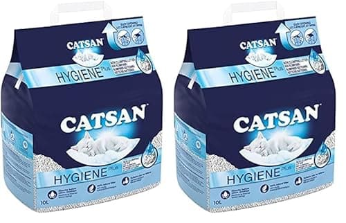 Image of Catsan Hygiene Non-Clumping Cat Litter, 100 Percent Natural, Absorbent, 10 Litre, White (Pack of 2)