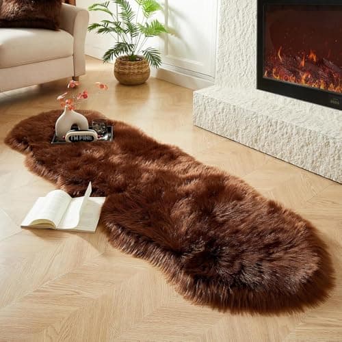 Image of Faux Fur Rug Dark Brown 60x160 cm, Ultra Soft Fluffy Sheepskin Rug for Bedroom Sofa Throw Cushion Room Décor