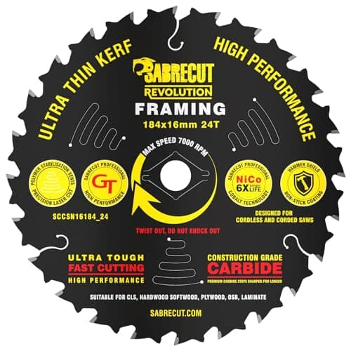 Image of 1 x SCCSN16184_24 SabreCut 184mm 24T x 16mm Bore High Performance Ultra Thin Kerf Wood Plywood MDF Chipboard Framing Circular Saw Blade