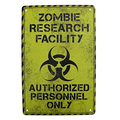 Image of TG, LLC Metal Door Sign, Zombie Research Facity Warning Biohazard Party Decoration Garage